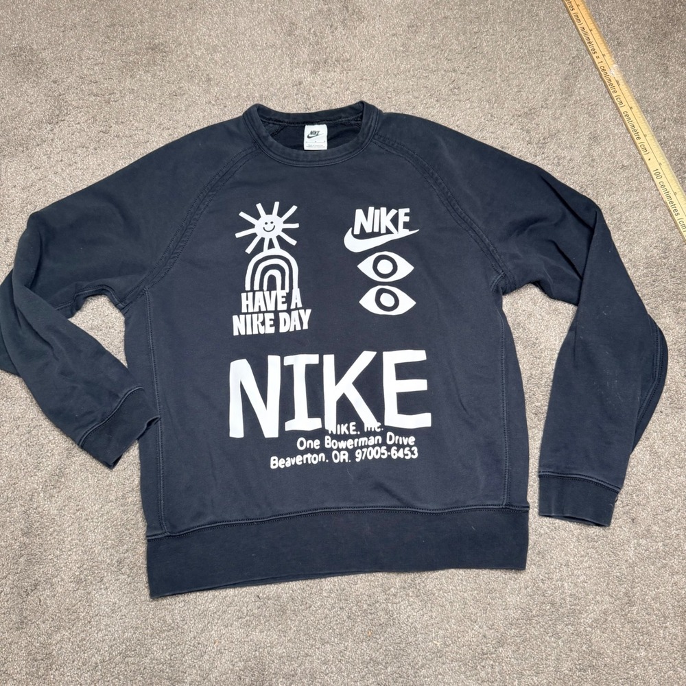 Nike Graphic Sweatshirt Crewneck Black White Have A Nike Day Eyes‎ M
